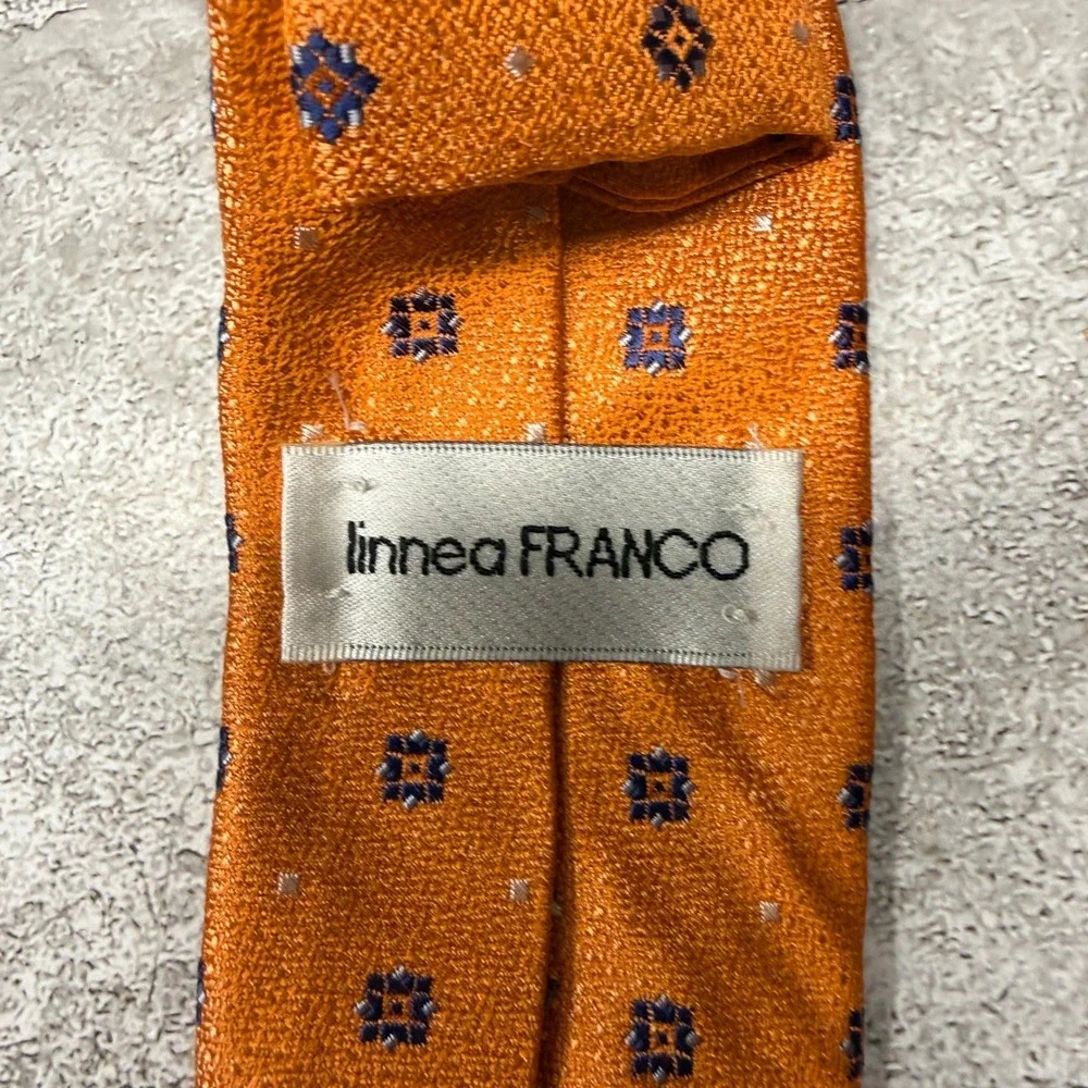 Linnea Franco Necktie Mens OS Orange Geometric‎ Silk Hand Made